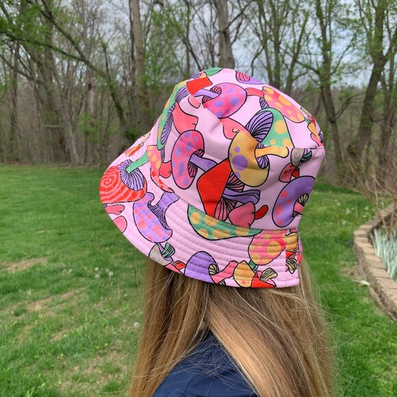 None Accessories - Pink bucket hat with mushrooms